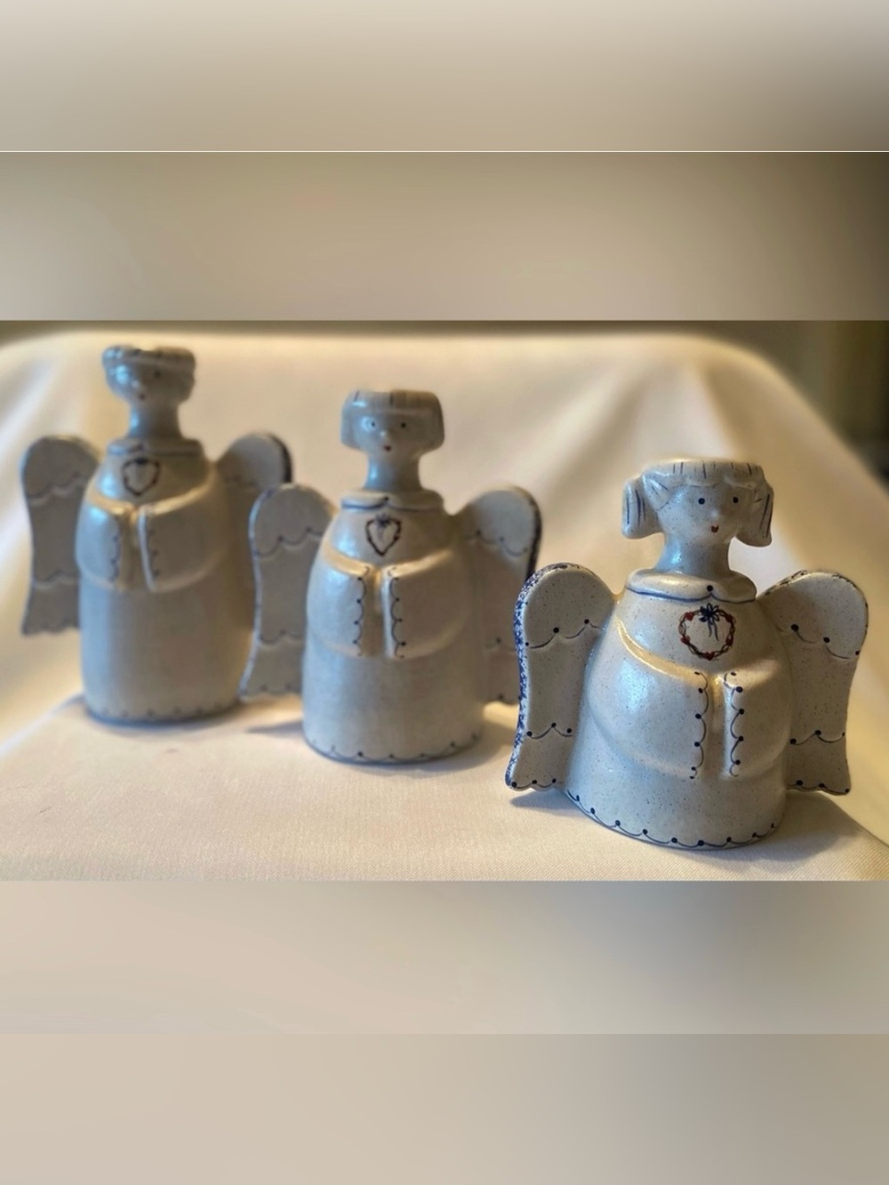Handmade UnSigned Limited Edition Ceramic Angels Candles Christmas Set 3